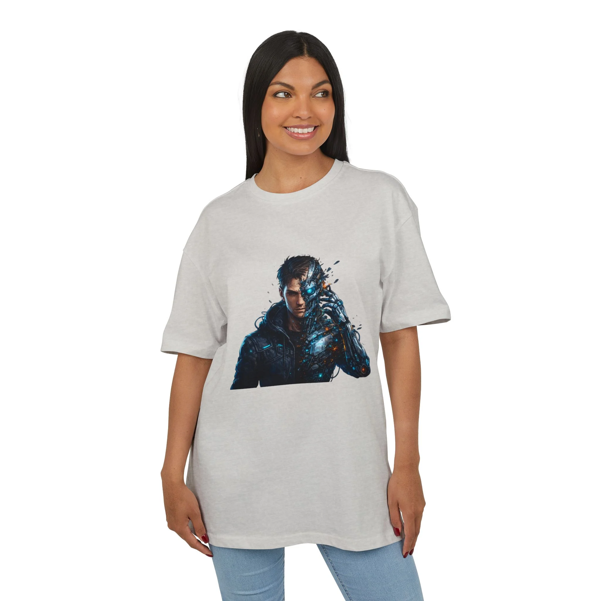 „Člověk se mění v robota – design“ - Cyberpunk Warrior T‑Shirt — Futuristic Sci‑Fi Graphic Tee - Obrázek 7