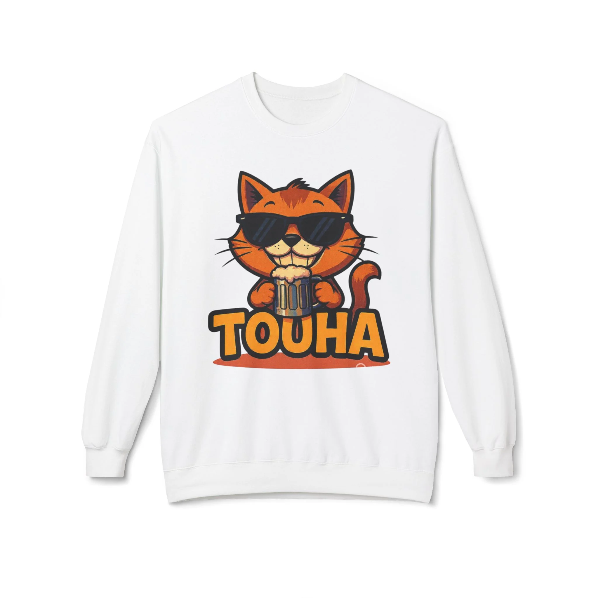Touha Cat Crewneck Sweatshirt — Cute Sunglasses Cat Graphic