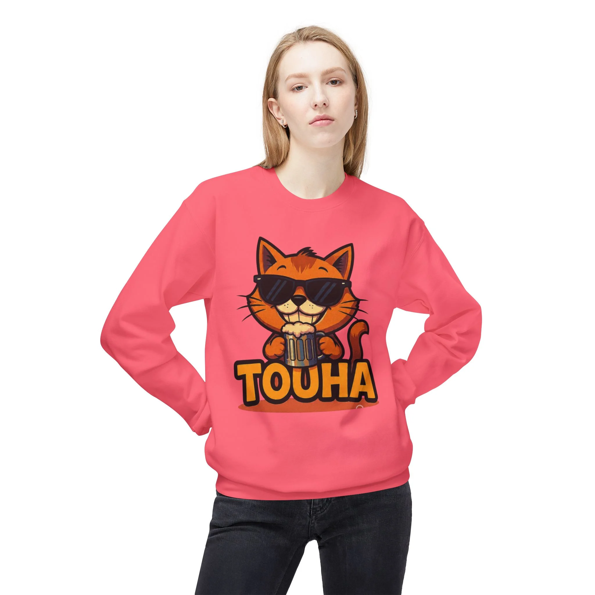 Touha Cat Crewneck Sweatshirt — Cute Sunglasses Cat Graphic - Obrázek 27