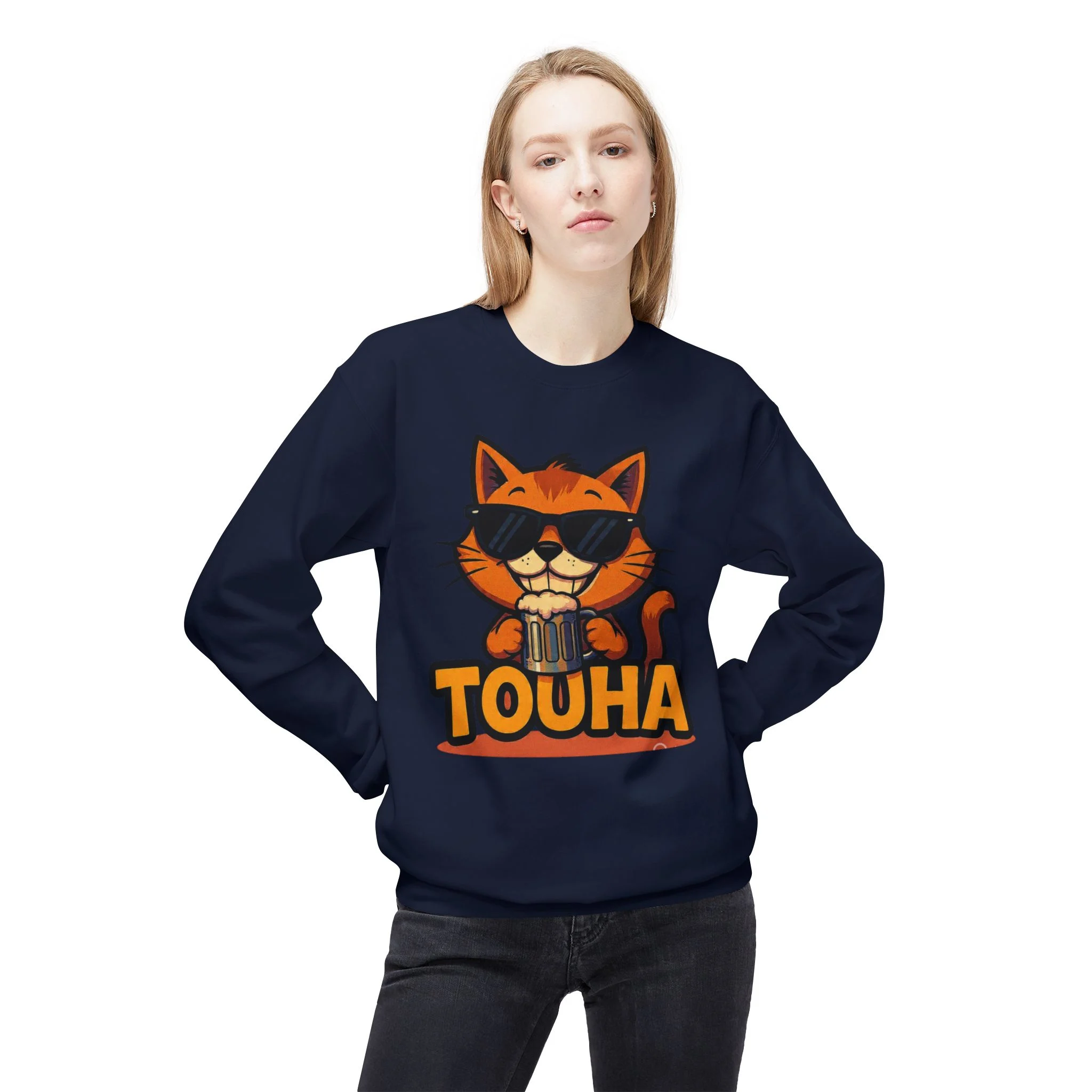 Touha Cat Crewneck Sweatshirt — Cute Sunglasses Cat Graphic - Obrázek 23