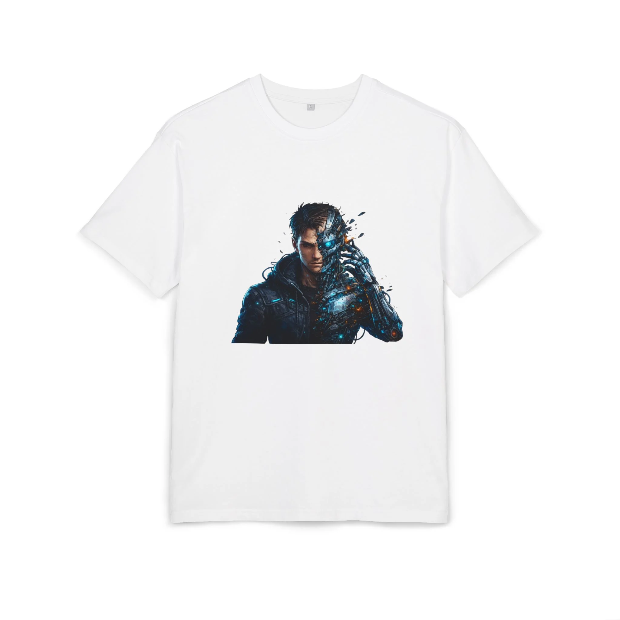 „Člověk se mění v robota – design“ - Cyberpunk Warrior T‑Shirt — Futuristic Sci‑Fi Graphic Tee