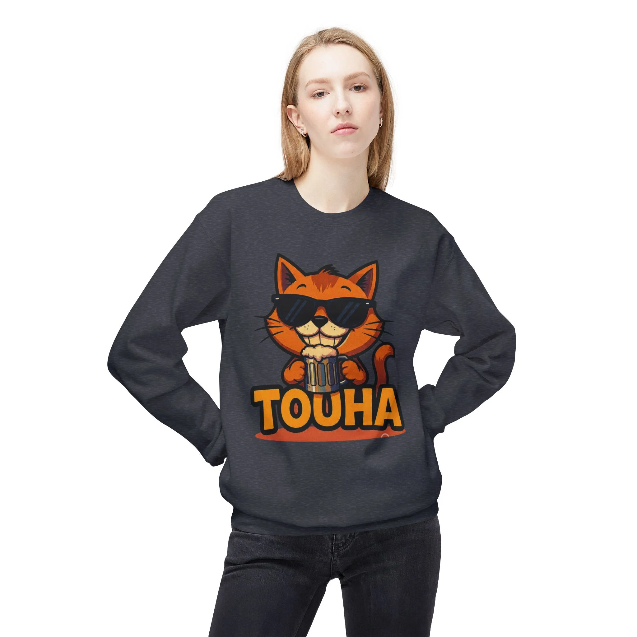 Touha Cat Crewneck Sweatshirt — Cute Sunglasses Cat Graphic - Obrázek 19