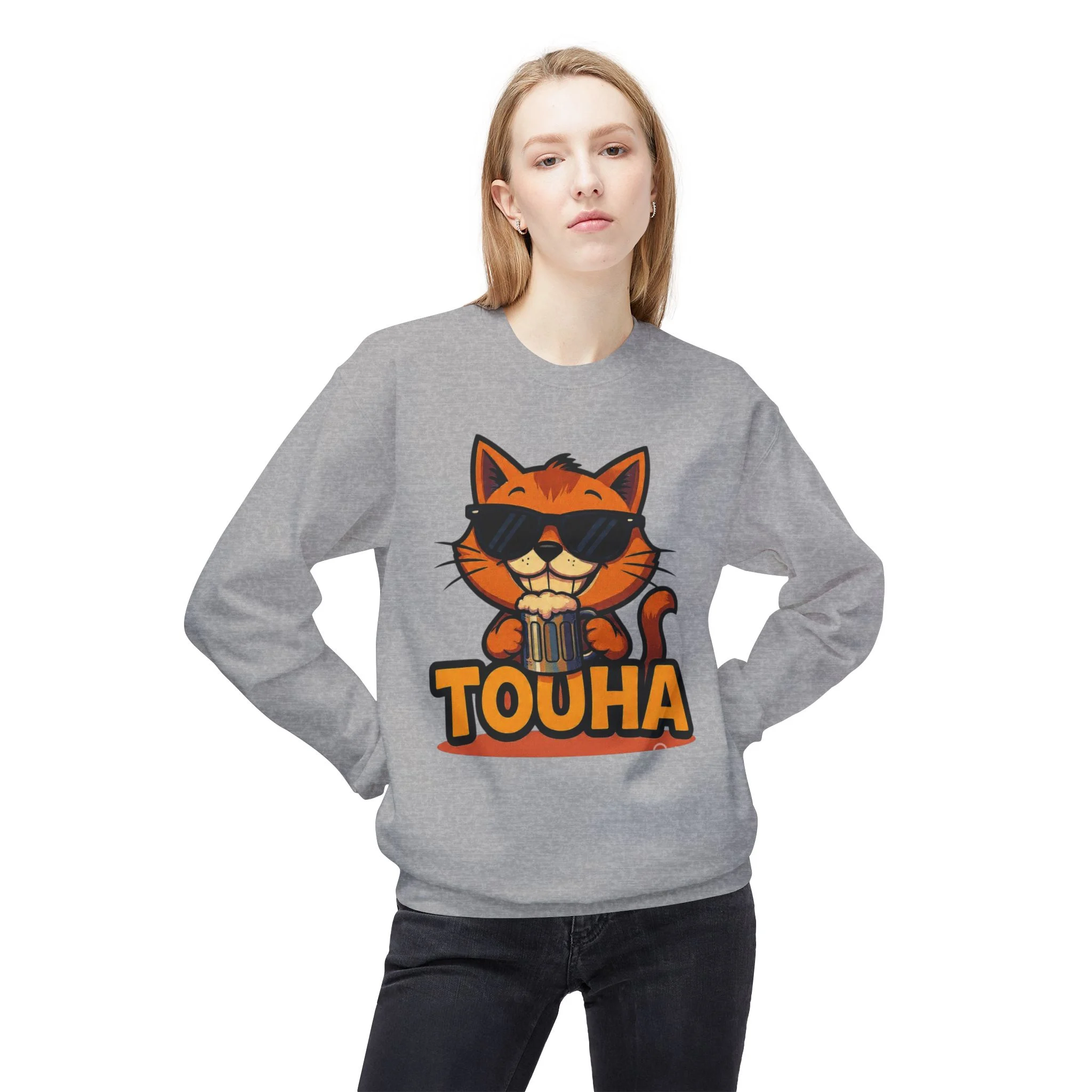 Touha Cat Crewneck Sweatshirt — Cute Sunglasses Cat Graphic - Obrázek 11