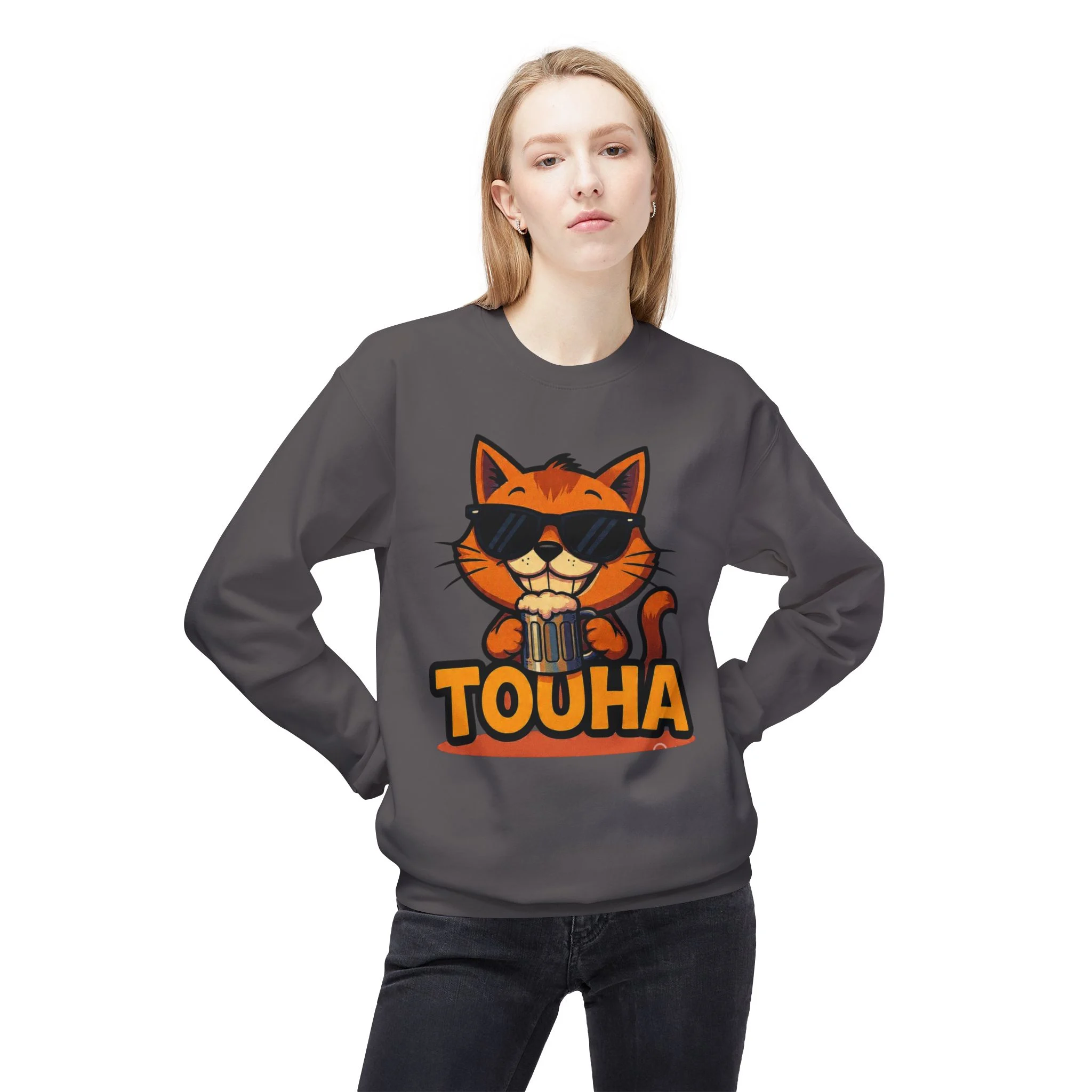 Touha Cat Crewneck Sweatshirt — Cute Sunglasses Cat Graphic - Obrázek 15